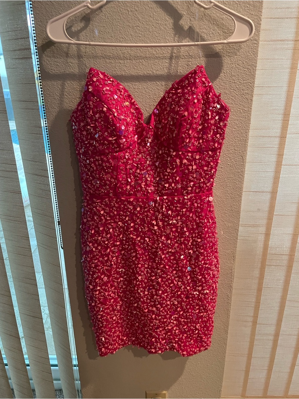 Strapless Sequin Party Dress in Hot Pink